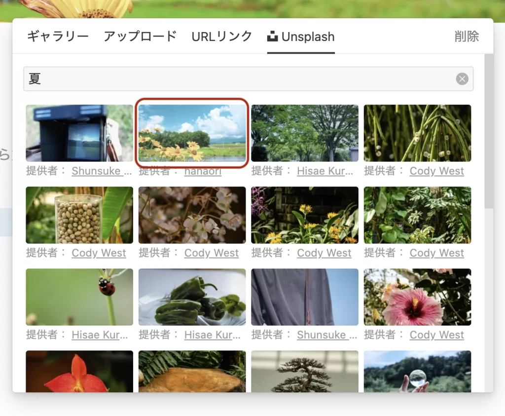 Unsplashから画像を選択