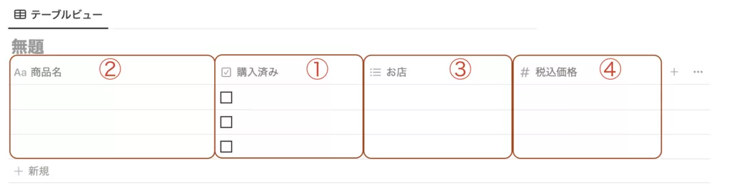 プロパティ設定後のデータベース